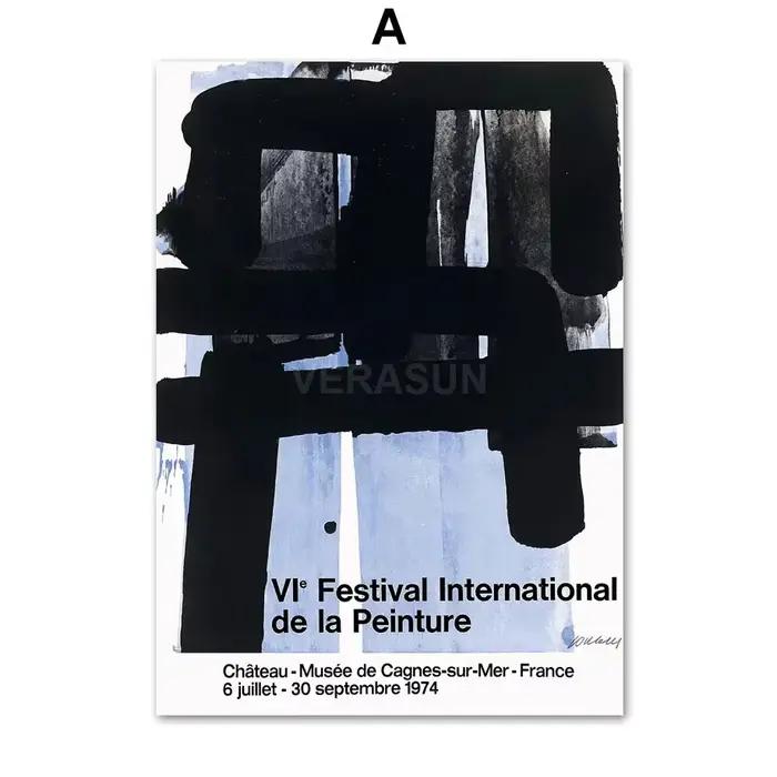 Affiches et impressions d'art mural bleu, peinture sur toile, image pour décor de salon, Soulages Le