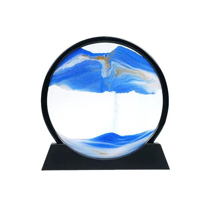 Bureau décor à la maison 3D extrait sablier sables mobiles sable Art photo verre rond mer profonde p