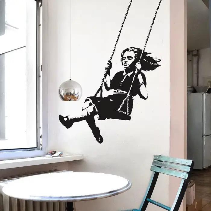 Banksy Decal GIRL ON A SWING, Vinyl Wall Sticker Street Art, Banksy Wall Art, Graffiti Urban Interio