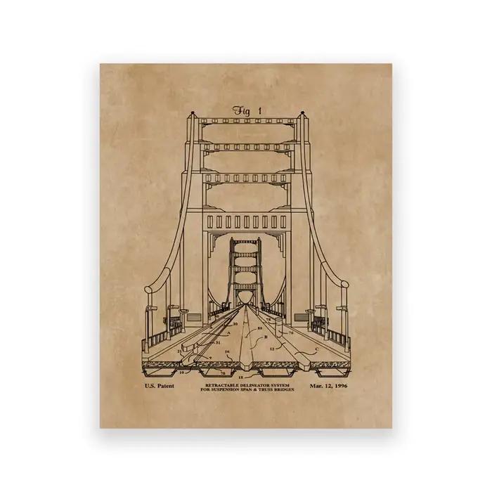 Affiches de brevet de pont, Architecture, impression d'art mural, architecte d'ingénierie, cadeau de