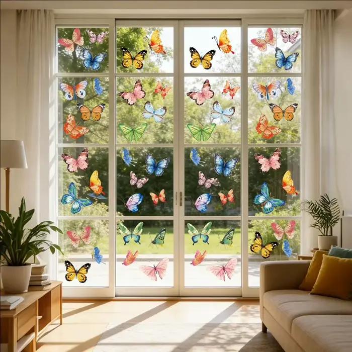 Autocollants électrostatiques pour fenêtres en vinyle, motif papillon aquarelle vif, vue double sens