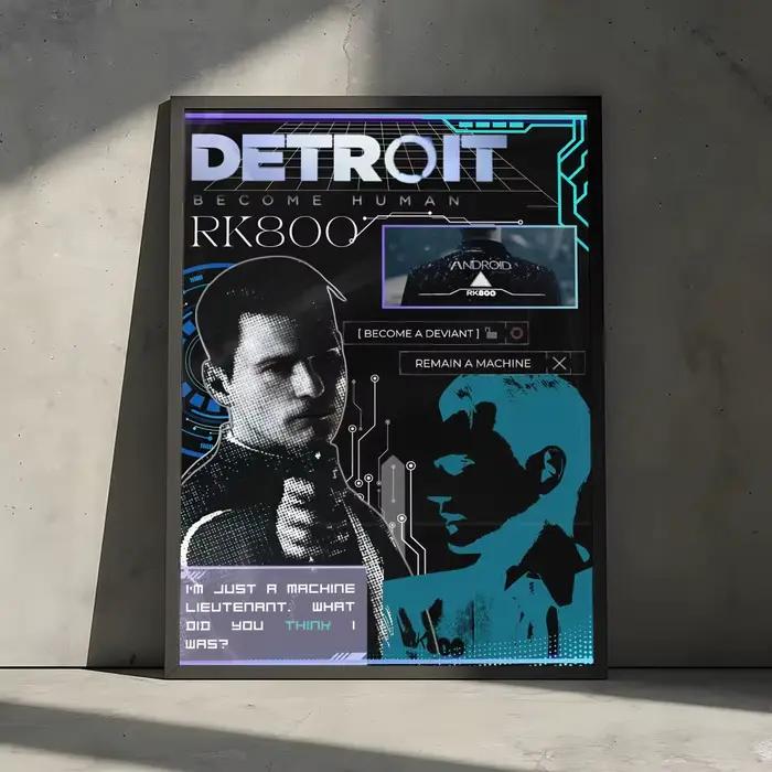 Poster mural en toile de coton avec peinture et calligraphie, jeu D-Detroit Become HumanS, décoratio