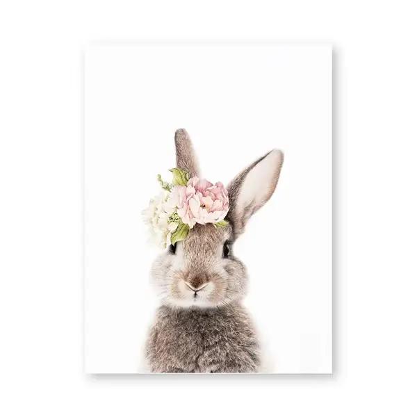 Décor de chambre de fille lapin lapin pépinière mur Art toile affiche et impression aquarelle fleurs