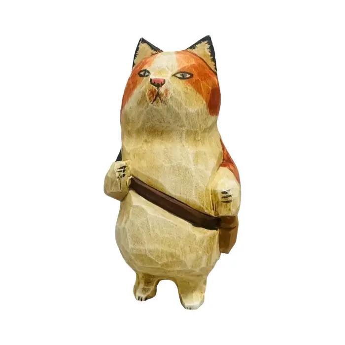 Ornement de chat en bois sculpté à la main, décoration de chat traditionnelle gravée à la main, figu