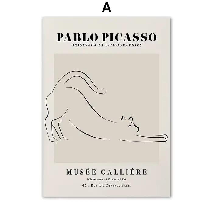 Affiches et impressions abstraites Picasso Line Cat Pigeon Girl, peinture sur toile, images d'exposi