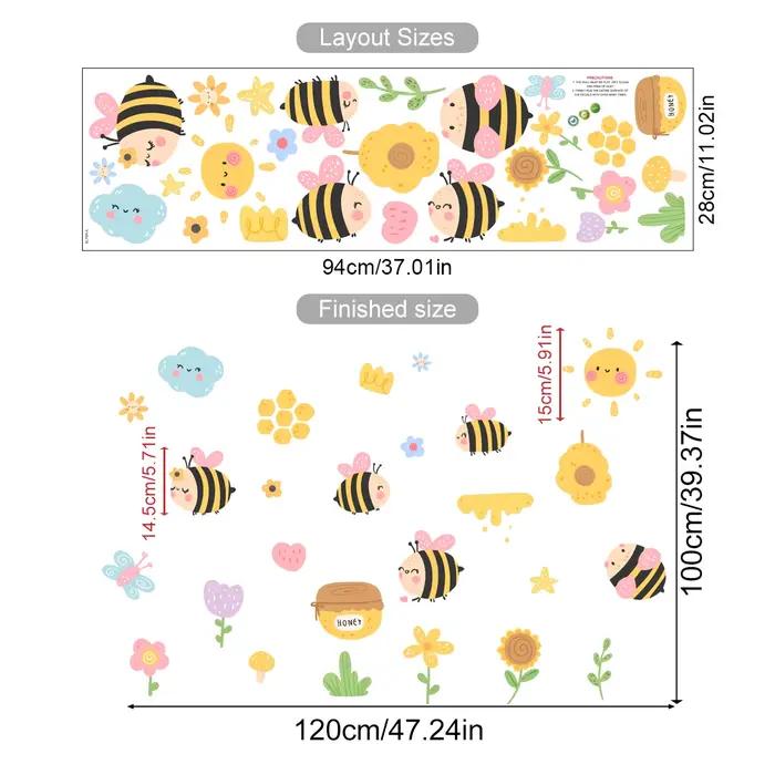 Autocollant mural en vinyle pour chambre d'enfant, mignon abeille, fleurs, papillon, miel, soleil, c