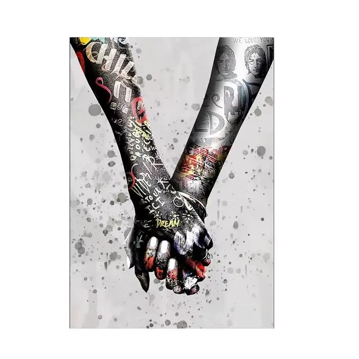 Affiche de toile de graffiti de couples d'amour tenant les mains, impressions d'art de mur de toile 