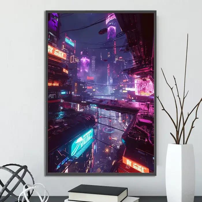 Affiches de ville cyberpunk, figurines, peintures décoratives pour la maison, images murales, dessin