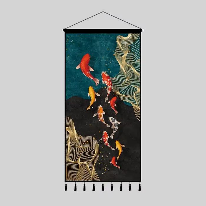 Tapisserie de Décoration Murale Suspendue en Tissu de Fond Chinois, Peinture pour Salon, Porche d'En