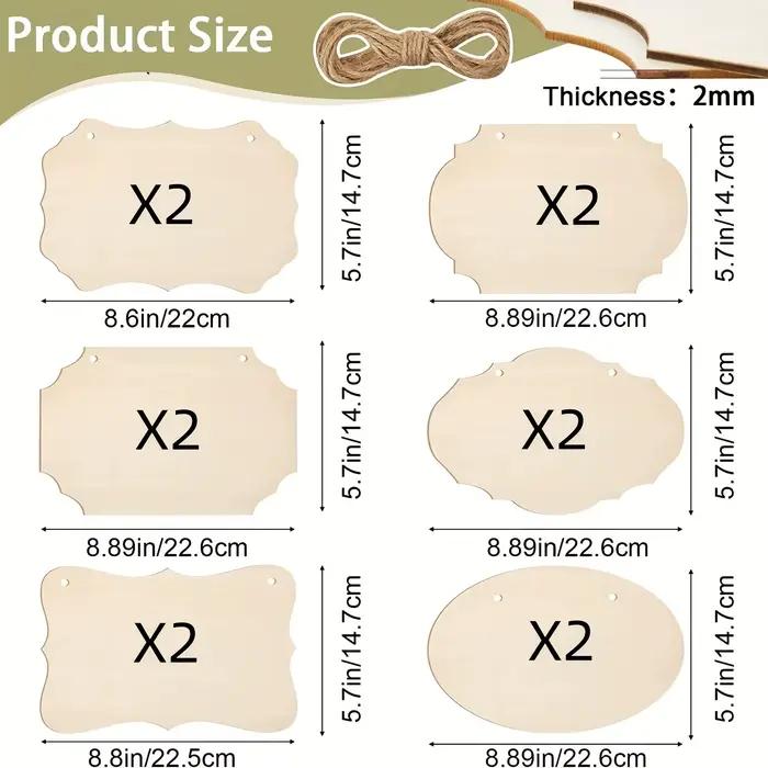 Planches en bois inachevés 12 pièces, 6 formes de panneaux en bois vierges, Plaques en bois avec cor