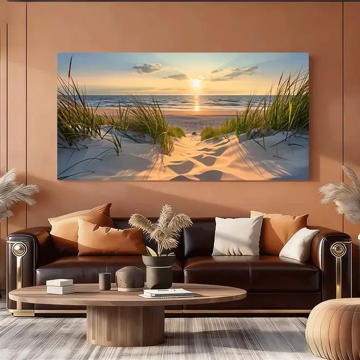 Affiche sur toile sans cadre, paysage de coucher de soleil sur la plage, impression artistique sur t