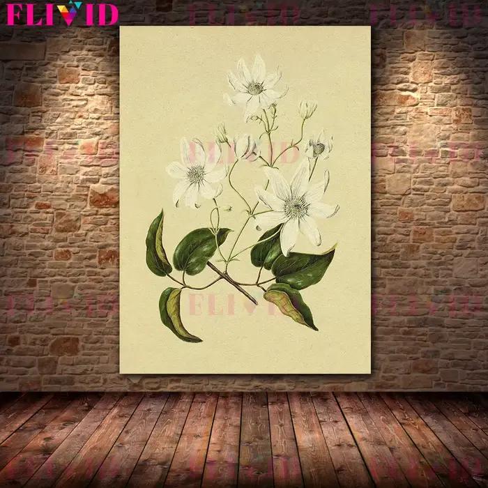 Arbre de branche d'olivier et branche de fleur blanche, peinture sur toile d'art mural Vintage, dess