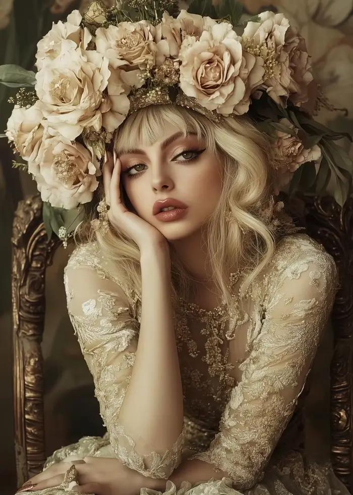 Affiche de femme victorienne avec couronne de fleurs, femme noire avec lotus, peinture sur toile, im