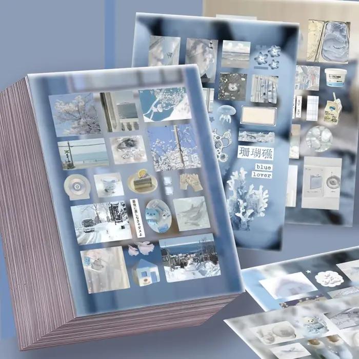 8 pièces autocollants série bleue-décalcomanies décoratives fraîches pour manuels, coques de télépho