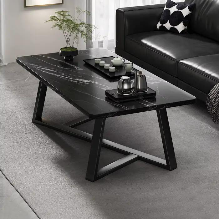 Table basse moderne avec plateau texturé en marbre, cadre en métal robuste, assemblage facile, meubl