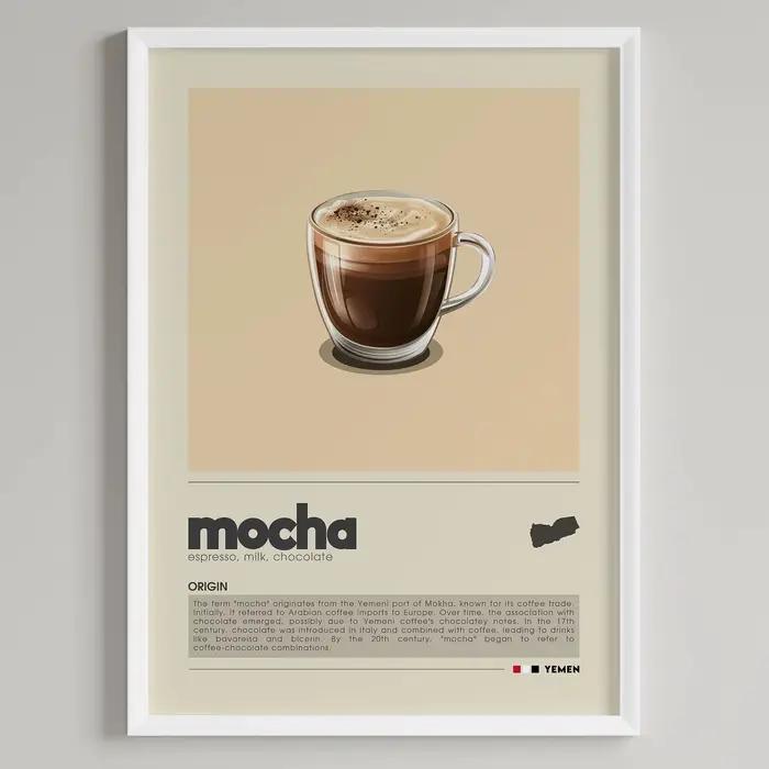 Affiche d'art de café minimaliste, blanc plat, Macchiato, Latte, peinture sur toile de café américai