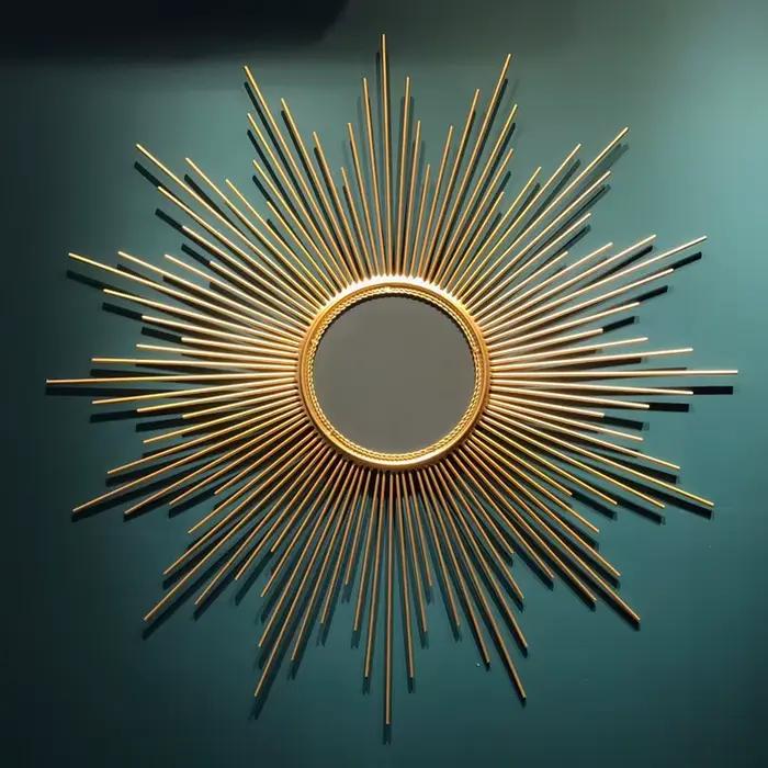 Miroir décoratif mural Sunburst magnifique miroir d'entrée d'accent de ferme rustique pour la rénova