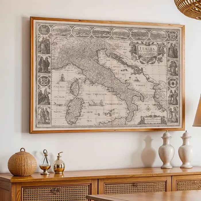 Affiche de carte d'italie Vintage, peinture sur toile imprimée de venise, Rome, Genoa et Florence, S