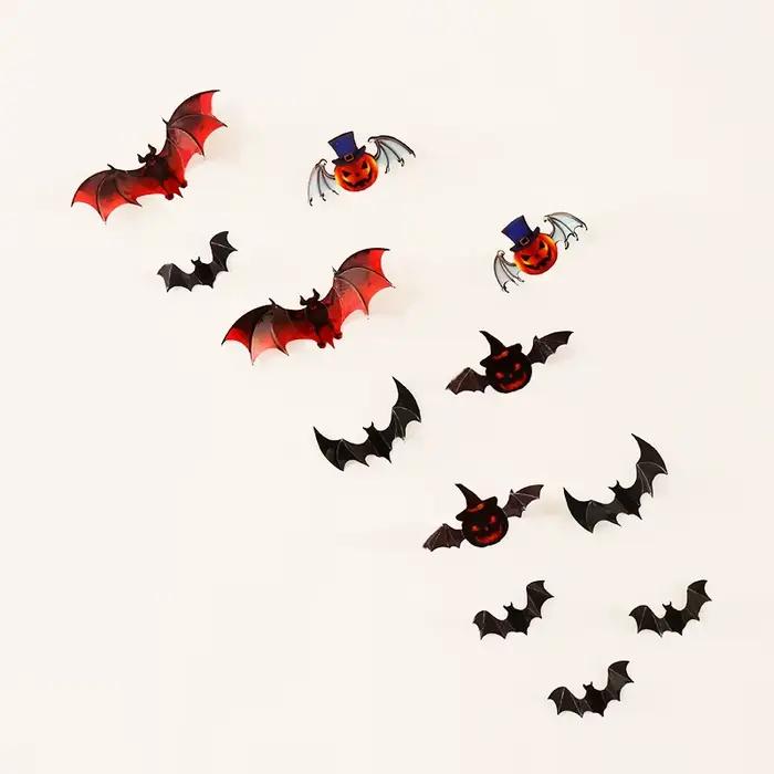 Autocollant mural chauve-souris 3D, 12 pièces/ensemble, décoration pour Halloween, chambres d'enfant