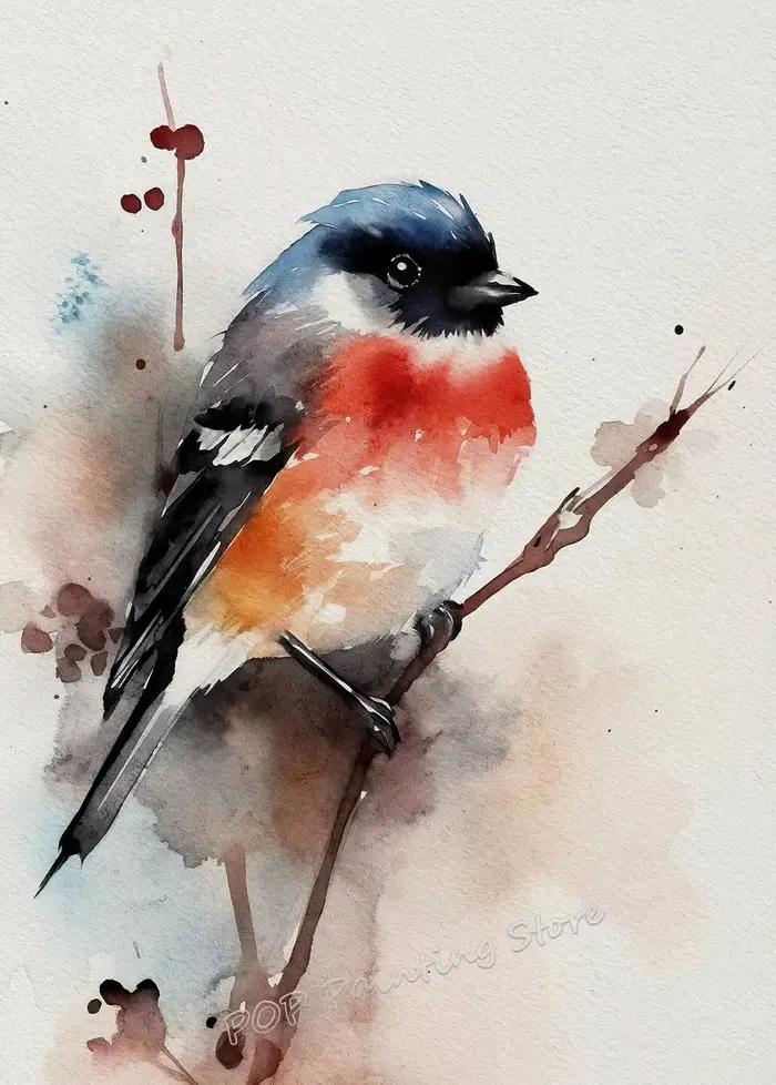Toile d'art mural aquarelle oiseau, peinture Heron Robin Chickadee, affiche d'oiseau naturel pour sa