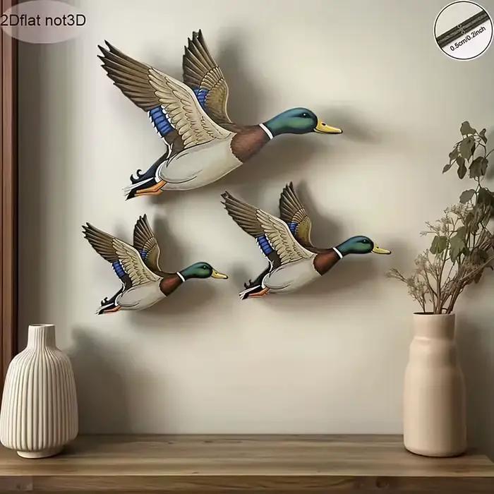 Décoration murale en bois de canard colvert (3 pièces), art mural de canard en vol pour décoration r