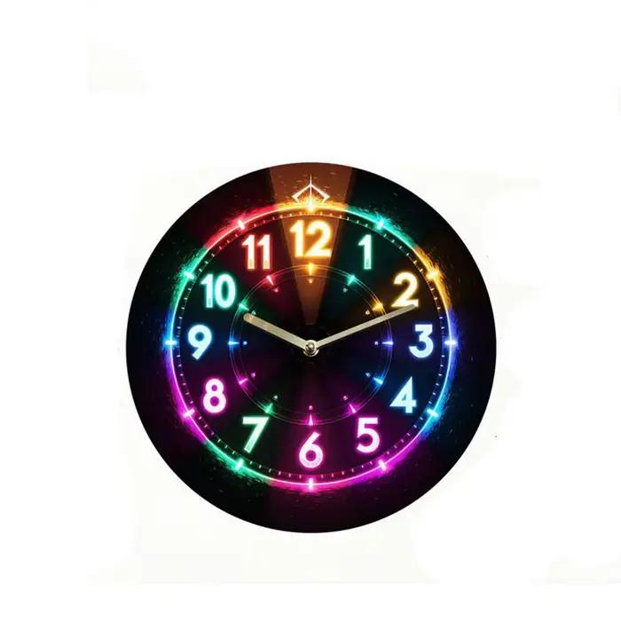 Horloge murale plate 2D créative, affichage numérique LED rond, réveil en bois, horloge électronique