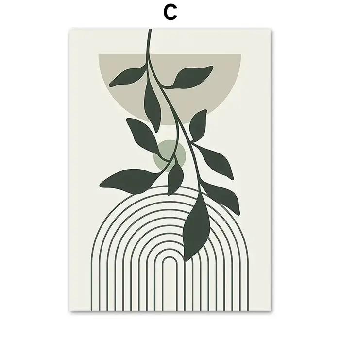 Toile de ligne géométrique de feuille verte sauge, peinture Matisse abstraite Boho, affiche d'art mu