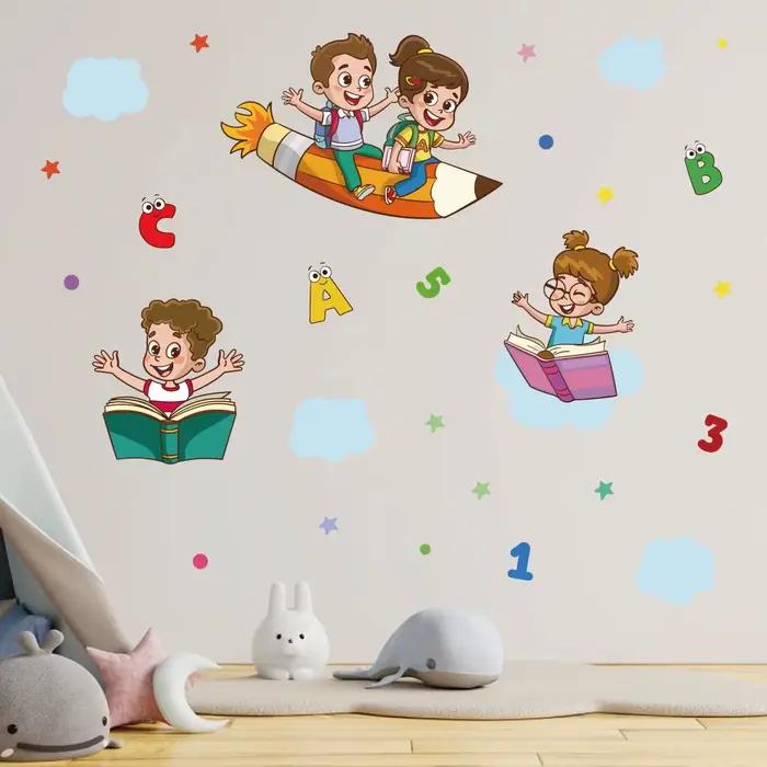 Autocollant mural de livre de lecture de bébé, dessin animé, pour chambre d'enfants, autocollant mur