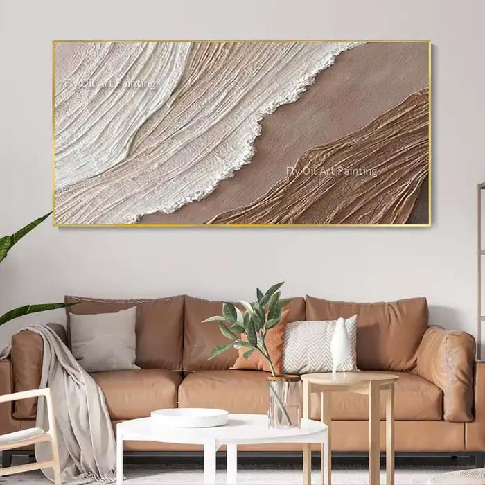 Peinture à l'huile d'optique texturée abstraite de vagues d'océan peinte à la main, art de toile de 