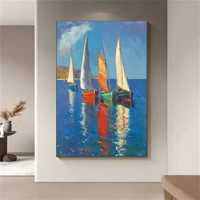 1 toile sans cadre, peinture abstraite de voiliers sur toile, art moderne, décoration murale colorée