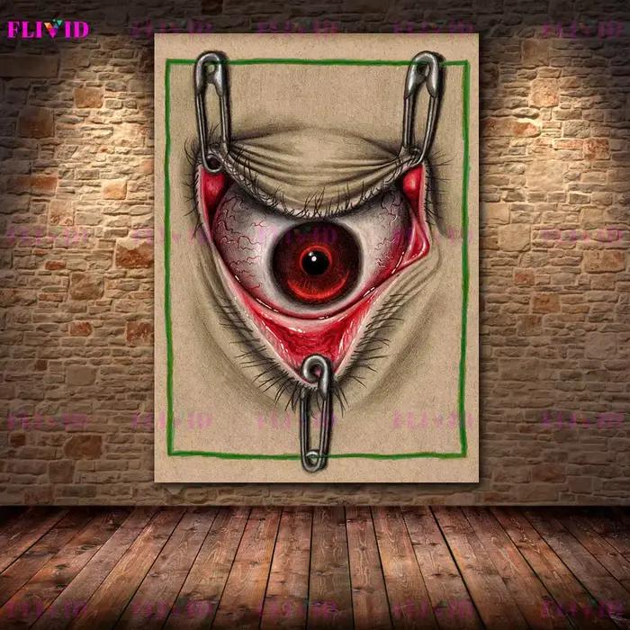 Impressions d'art gothique sur le thème des yeux étranges, Peinture sur toile sur le thème des yeux 