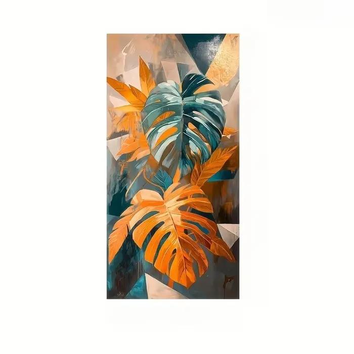 Affiche de feuilles de palmier bleues et orange vibrantes, imprimés d'art abstrait moderne, peinture
