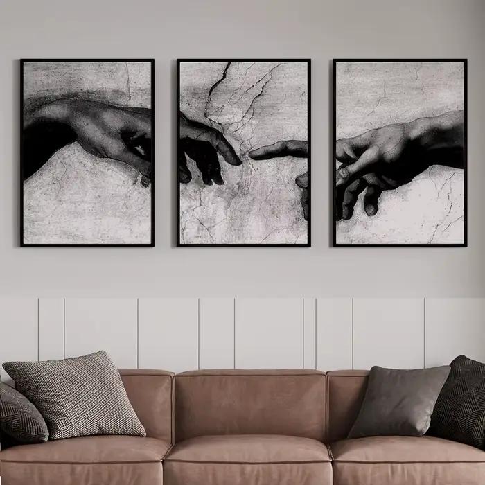 3 pièces sans cadre Vintage noir et blanc main de dieu religieux rétro toile mur Art moderne affiche