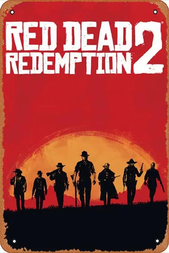Panneau de décoration murale-Red Dead Redemption 2, affiche en métal Vintage, décor mural de Bar de 
