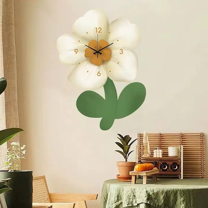 Horloge murale en forme de fleur simple, décoration silencieuse, anniversaire, salon, créatif, maiso