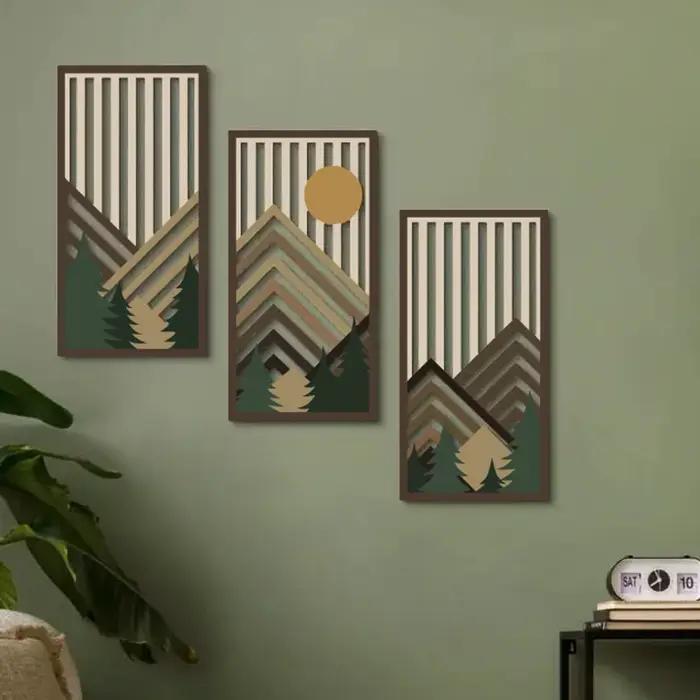 Ensemble de décoration murale en bois, 3 pièces, décoration creuse en bois, panneaux suspendus en bo