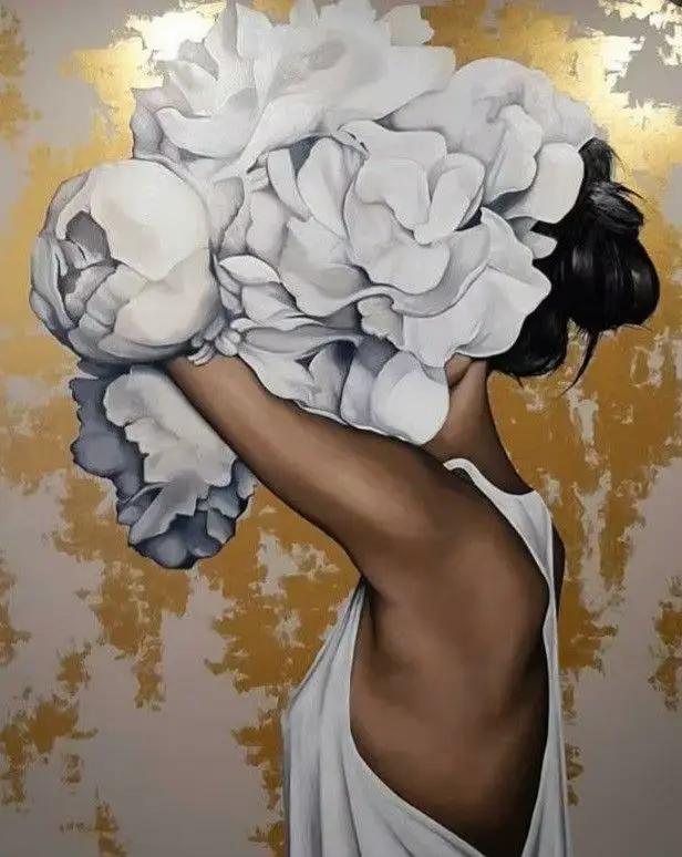 Affiche imprimée de portrait de femme à fleurs, décoration moderne pour salon, peinture sur toile ab