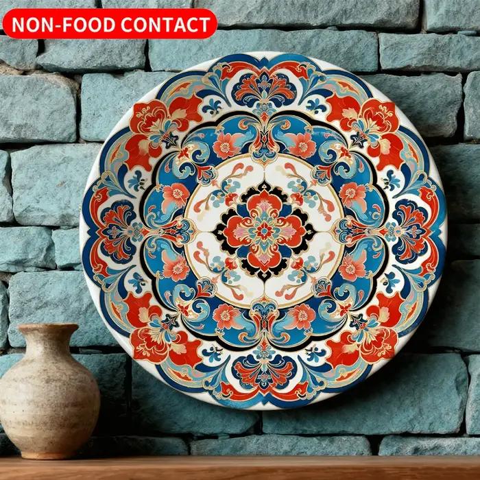 Assiette décorative unique avec motif festonné orné, art mural en céramique sans contact alimentaire