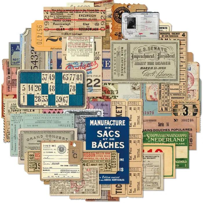 Autocollants à en-tête Vintage esthétique, 50 pièces, autocollants pour Scrapbook, Journal indésirab