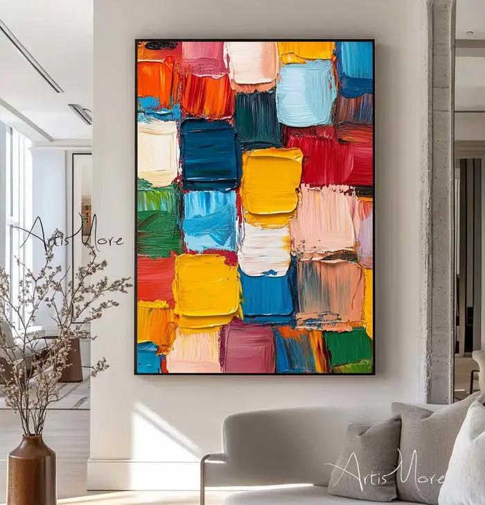 Texture peinture à la main sur toile abstraite colorée moderne minimalisme mur Art décor grand