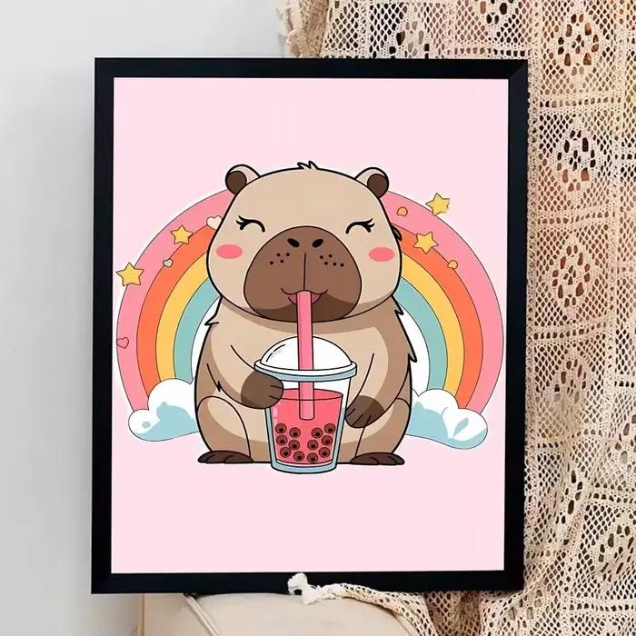 Affiches autocollantes de dessins animés mignons de capybara, autocollants en papier blanc, affiches