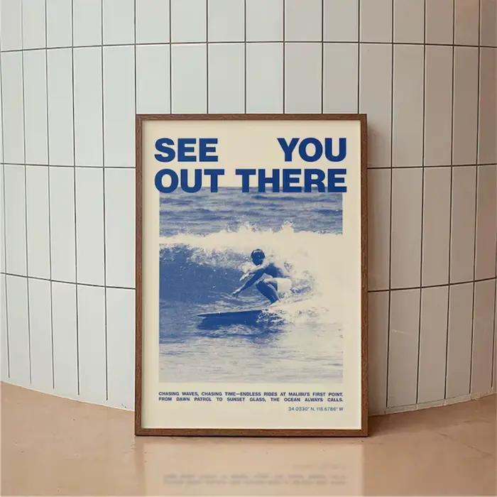 Impression sur toile de surf vintage, style côtier, Malibu First Point, pour décoration murale, salo
