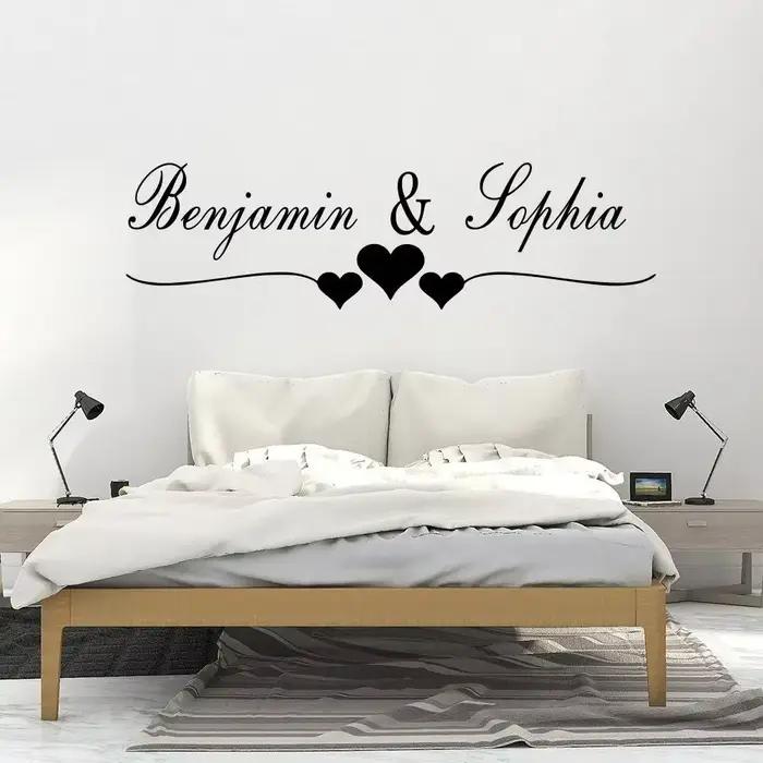 Autocollants Muraux Personnalisés avec Nom et Couple, en Vinyle, pour Décoration de Chambre à Couche