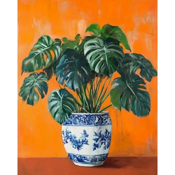 Peinture à l'huile de paysage de plantes en pot, bricolage, kits floraux, dessin sur toile, peint à 