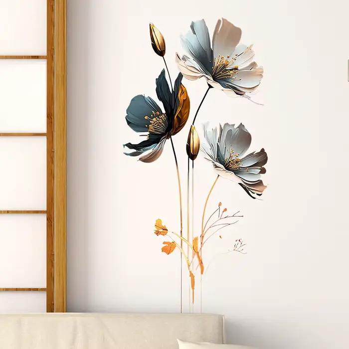 Autocollant mural de fleurs magnifiques pour décoration de fond de salon, autocollants décoratifs po