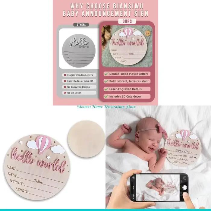 H7BF – Plaque murale pour chambre bébé, avec annonce naissance, Design Texture en bois naturel, sign