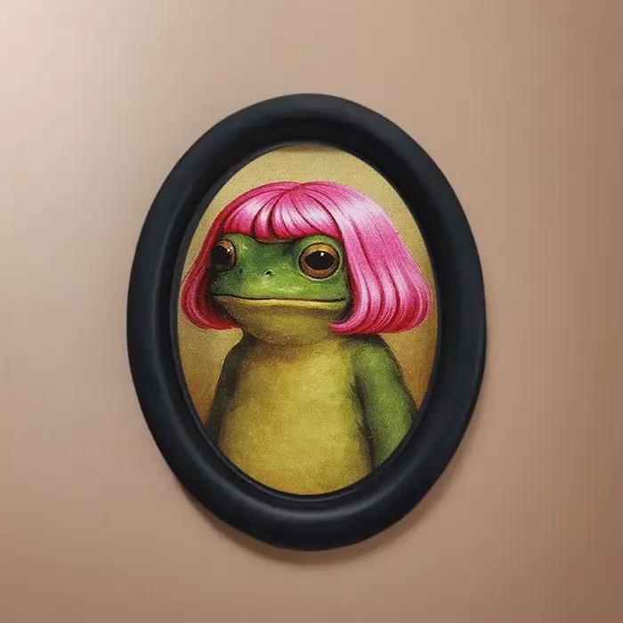 1 pièce de décoration murale amusante en forme de grenouille aux cheveux roses, peinture décorative 