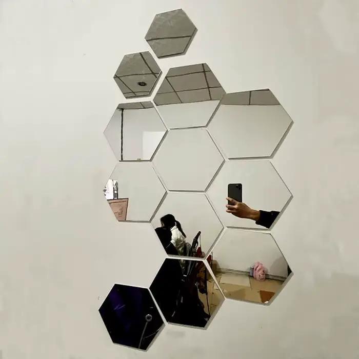 Autocollant mural miroir hexagonal 3D