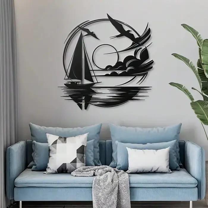Idée cadeau nautique pour la maison – Décoration murale en métal pour voilier étanche pour espaces modernes