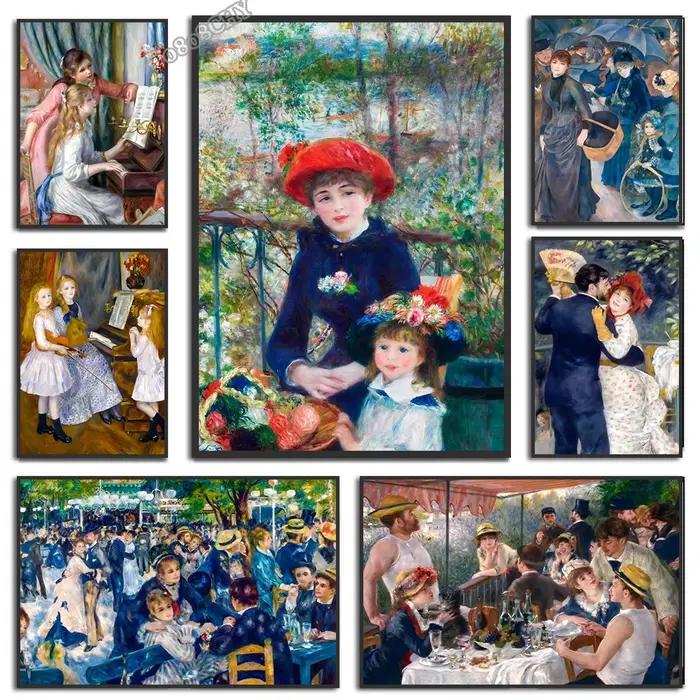 Auguste Renoir et Claude Monet Portrait œuvres d'art imprime affiches toile peintures danse à Le Moulin mur Art photo décor à la maison